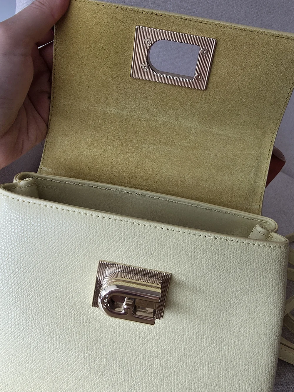 Furla Yellow Leather Top-Handle Bag with 2 Silk Twills & Charm